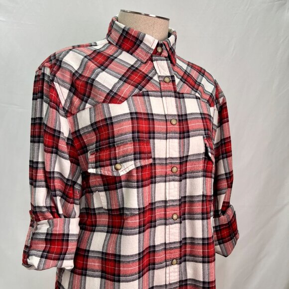BEA Jach's Girlfriend Red & White Plaid Flannel Button-Up Long Sleeve Shirt Larg - Picture 2 of 9